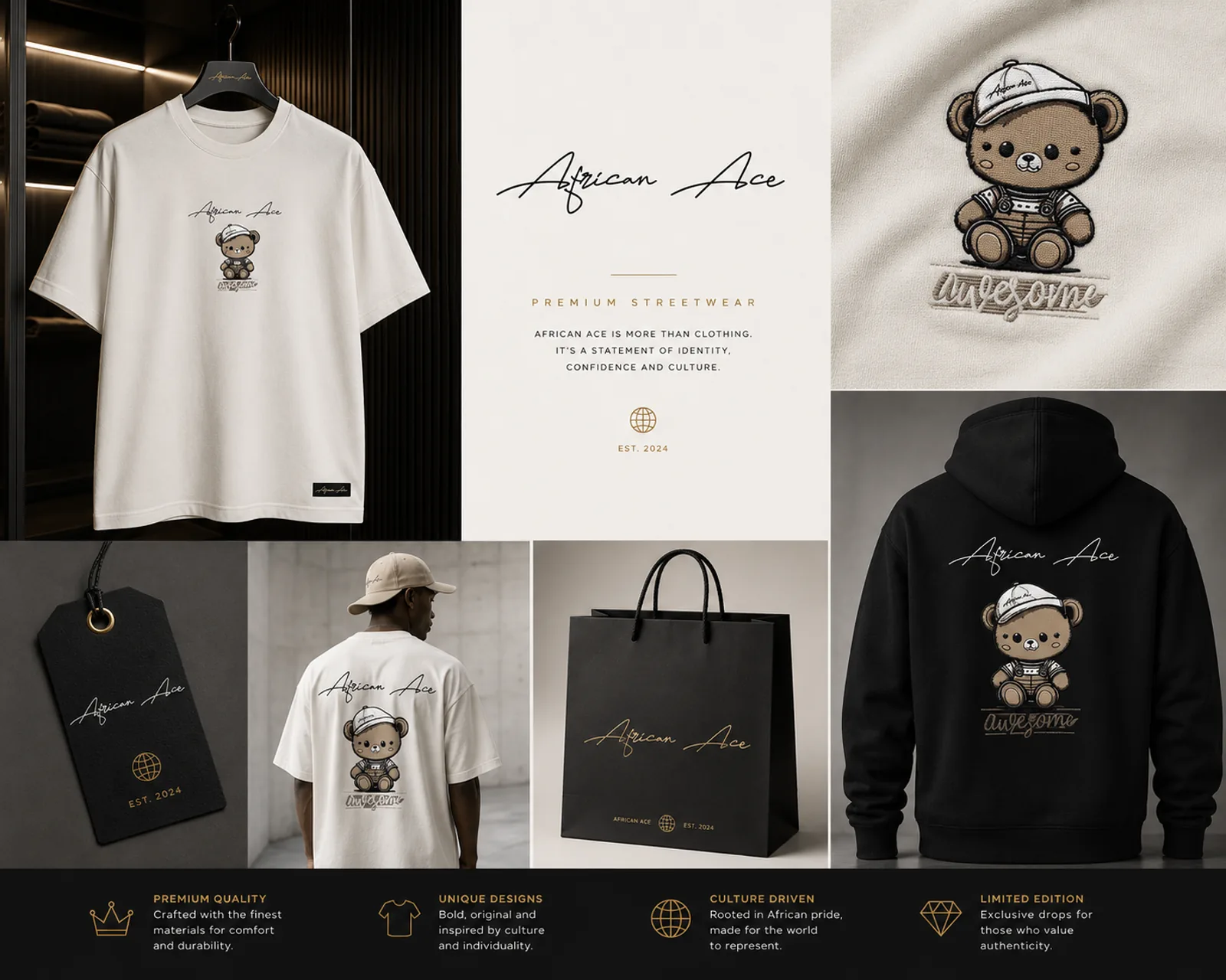 African Ace clothing brand identity board