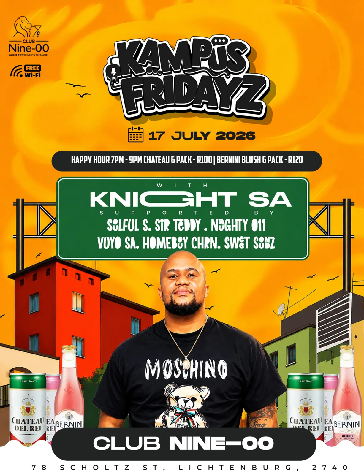 Kampus Fridayz event flyer featuring Knight SA at Club Nine-00